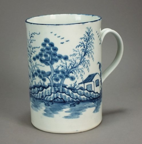 Lot 6 - A Worcester cylindrical mug painted in blue...