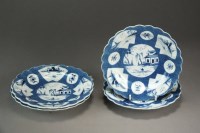 Lot 54 - Four Caughley lobed plates painted with a...