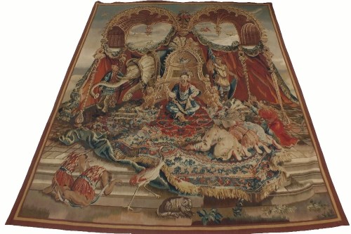 Lot 162 - A French chinoiserie tapestry of the Audience...