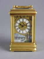 Lot 198 - A miniature brass carriage timepiece, the five...