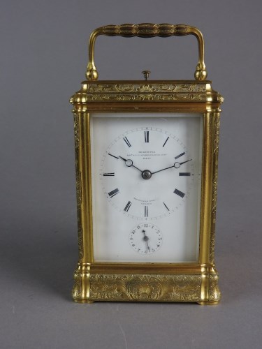 Lot 203 - A French gilt brass gorge cased repeating...