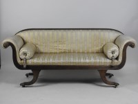 Lot 249 - A Regency mahogany framed scroll arm settee,...