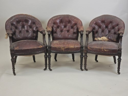 Lot 266 - A set of six simulated rosewood and oak framed...