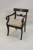 Lot 288 - A Regency mahogany bar back open arm chair,...
