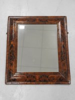 Lot 295 - A walnut and inlaid cushion molded mirror,...