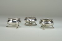 Lot 46 - A set of three cauldron silver salts...