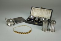 Lot 50 - A cased set of three silver cruets, together...