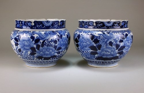 Lot 121 - A pair of Japanese Arita porcelain jardinieres...