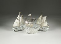 Lot 23 - A pair of novelty silver mounted glass salts,...