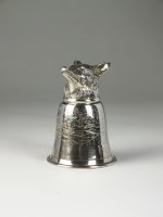 Lot 103 - A continental fox mask silver stirrup cup,...
