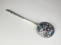 Lot 111 - A Russian cloissone enamel silver spoon, the...