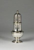 Lot 122 - A mid 18th century silver sugar caster, marks...
