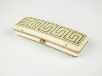 Lot 164 - An ivory toothpick case, with gold pique Greek...