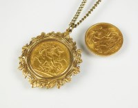 Lot 224 - A 1907 sovereign pendant within 9ct gold...