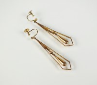Lot 226 - A pair of yellow metal ear pendants, each...
