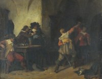Lot 366 - Dutch school, 19th century, Sword fight in a...