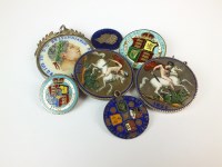 Lot 499 - A collection of enamel coins, brooches and...