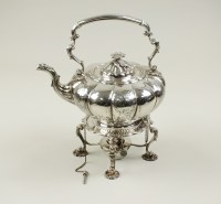 Lot 5 - A silver plated spirit kettle, of lobed...