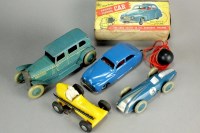 Lot 231 - Chad Valley clockwork tinplate racing car 20cm...