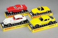 Lot 270 - Dinky: 188 Jensen FF yellow, 131 Jaguar E Type...