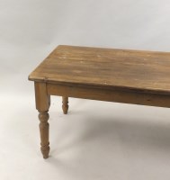 Lot 363 - A large pine plank top kitchen table on...