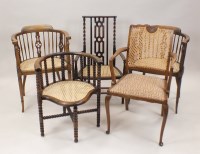 Lot 383 - Five various armchairs and tub chairs, spindle...