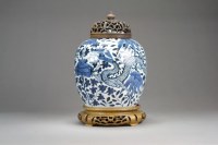 Lot 79 - A Chinese blue and white ginger jar Kangxi six-...