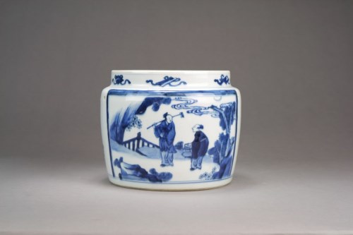 Lot 89 - A Chinese blue and white jar Kangxi Painted...