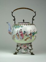 Lot 197 - A Canton enamel teapot and warming stand...