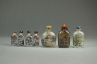 Lot 212 - Five Chinese inside-painted glass snuff...