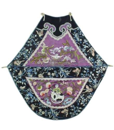Lot 224 - A Chinese embroidered silk garment fragment...