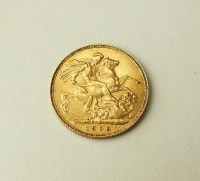 Lot 261 - An Edward VII sovereign, dated 1908, weight 7.9g