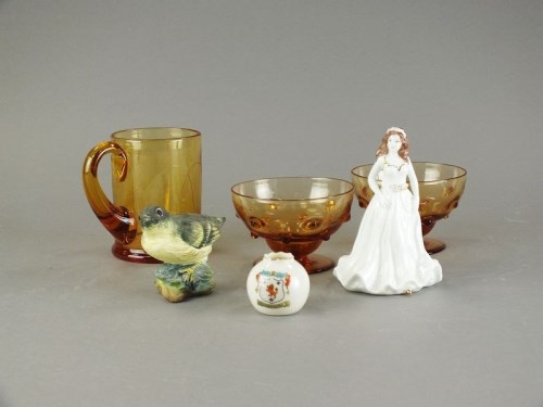 Lot 355 - Three amber glass tankards engraved with fern...