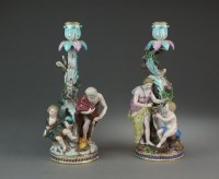 Lot 110 - A pair of Meissen porcelain figural...