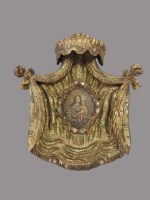 Lot 172 - A Spanish painted gilt wood wall plaque,...