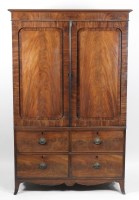 Lot 219 - A late Regency mahogany and ebony strung linen...