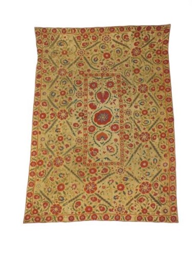 Lot 212 - A Bokhara Silk-embroidered linen panel...