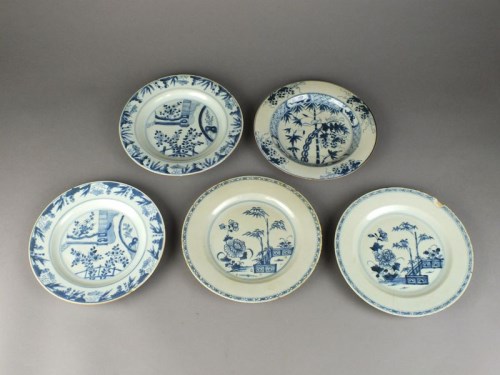 Lot 214 - Five Chinese blue and white porcelain plates...