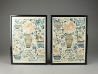 Lot 223 - A pair of Chinese embroidered silk panels...