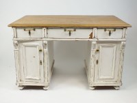 Lot 406 - A French painted pine pedestal desk, the...