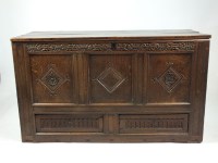 Lot 414 - A joined oak mule chest, 17th century the...